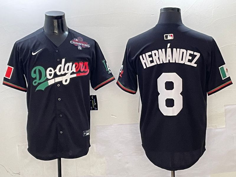 Men Los Angeles Dodgers #8 Hernandez Black Mexico Nike 2025 MLB Jersey style 6